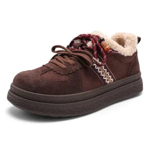 Coffee felt-lined platform suede shoes